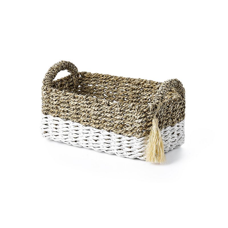 Saddle River Seagrass and White Raffia Bin 2-piece Set