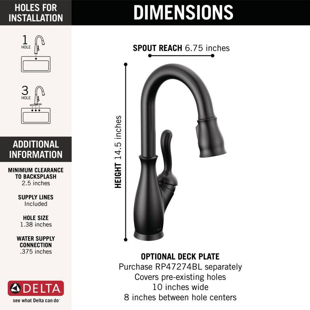 Delta Leland Single-Handle Bar Faucet in Matte Black 9678-BL-DST