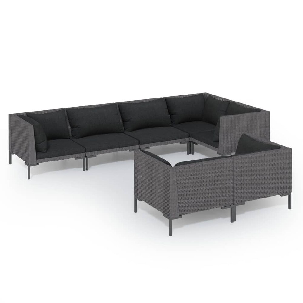 vidaXL 7 Piece Patio Lounge Set with Cushions Poly Rattan Dark Gray   27.6\