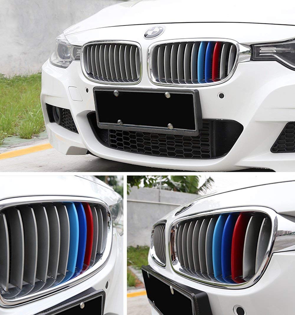 iJDMTOY M-Colored Grille Insert Trims For BMW F30 3 Series 320i 328d 328i 335i 340i w/Standard Kidney Grill (11 Beams)， NOT for 8-Beam Black Grille nor M3