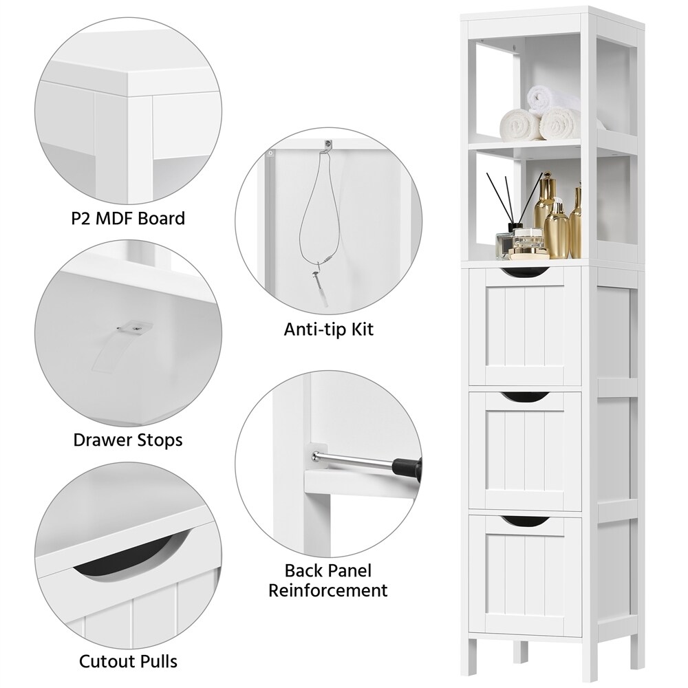 Yaheetech Modern Bathroom Storage Cabinet With 3 Drawers and 2 Open Shelves  White   N/A