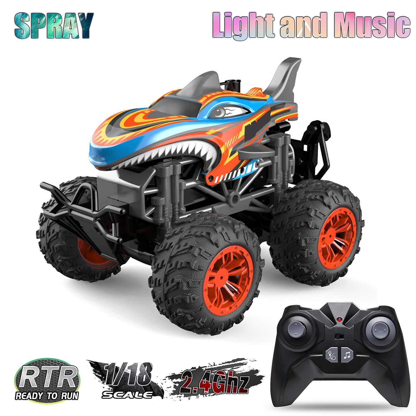 Rc Spray Car 1/18 Rc Car 2.4ghz Stunt Car Remote Control Stunt Vehicle Toys With Rear Fog Stream Music Led Light Auto-play Black 1m