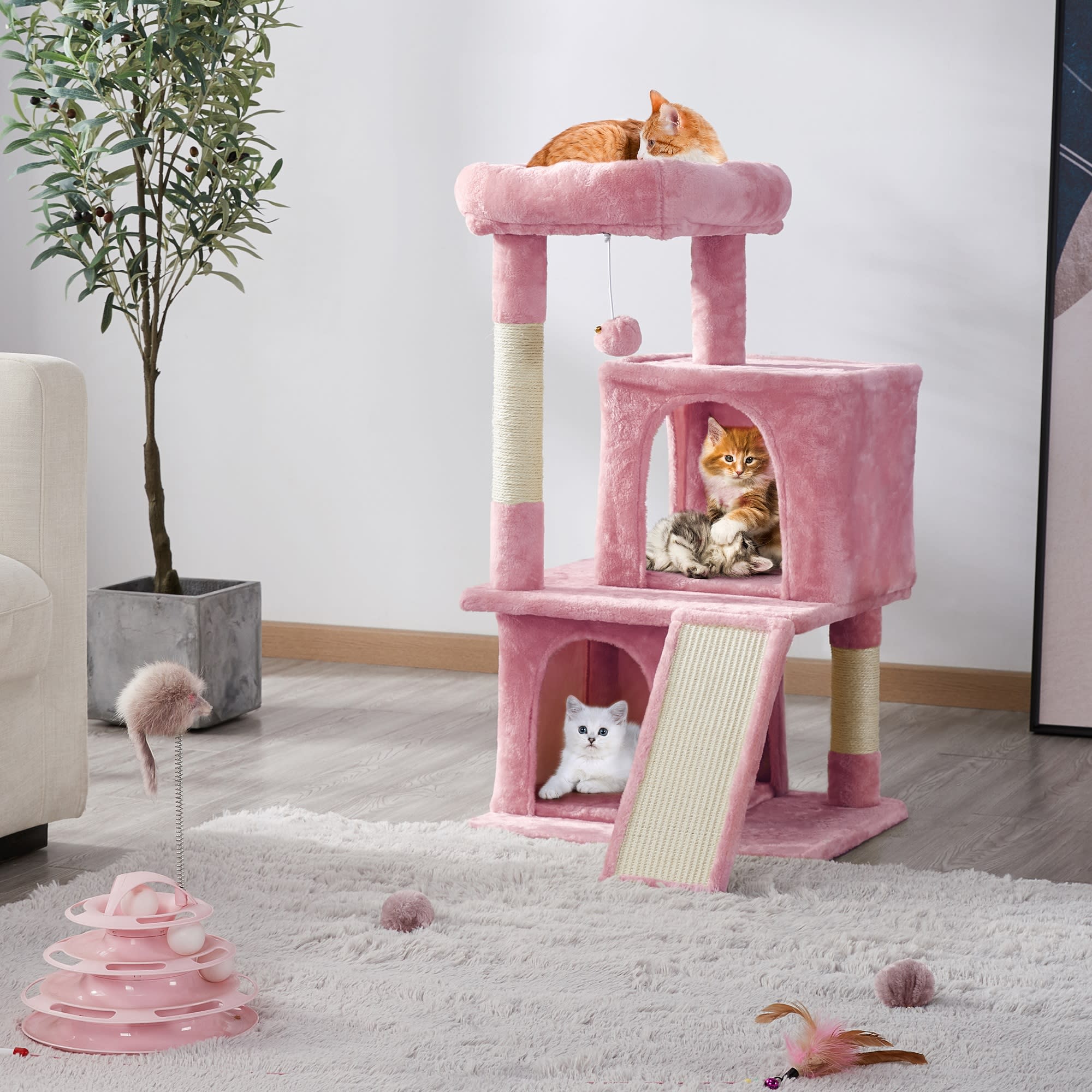 Topeakmart Pink Cat Tree with 2 Condos， 36