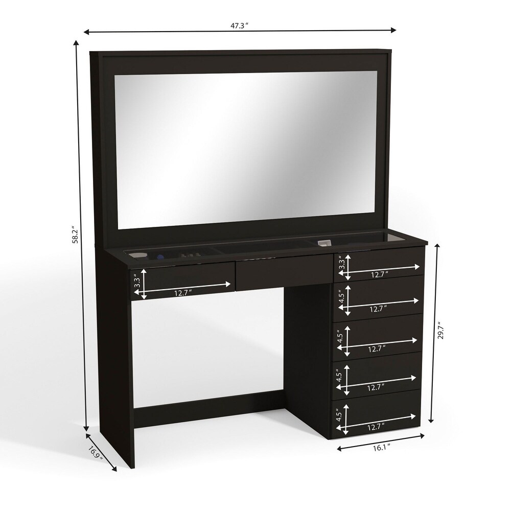 Boahaus Theia Modern Black Vanity Desk  7 Drawers