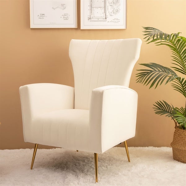 Modern Wingback Accent Lounge Arm Chair Velvet Chair with Gold Metal Legs Upholstered Single Sofa Chair for Living Room Bedroom