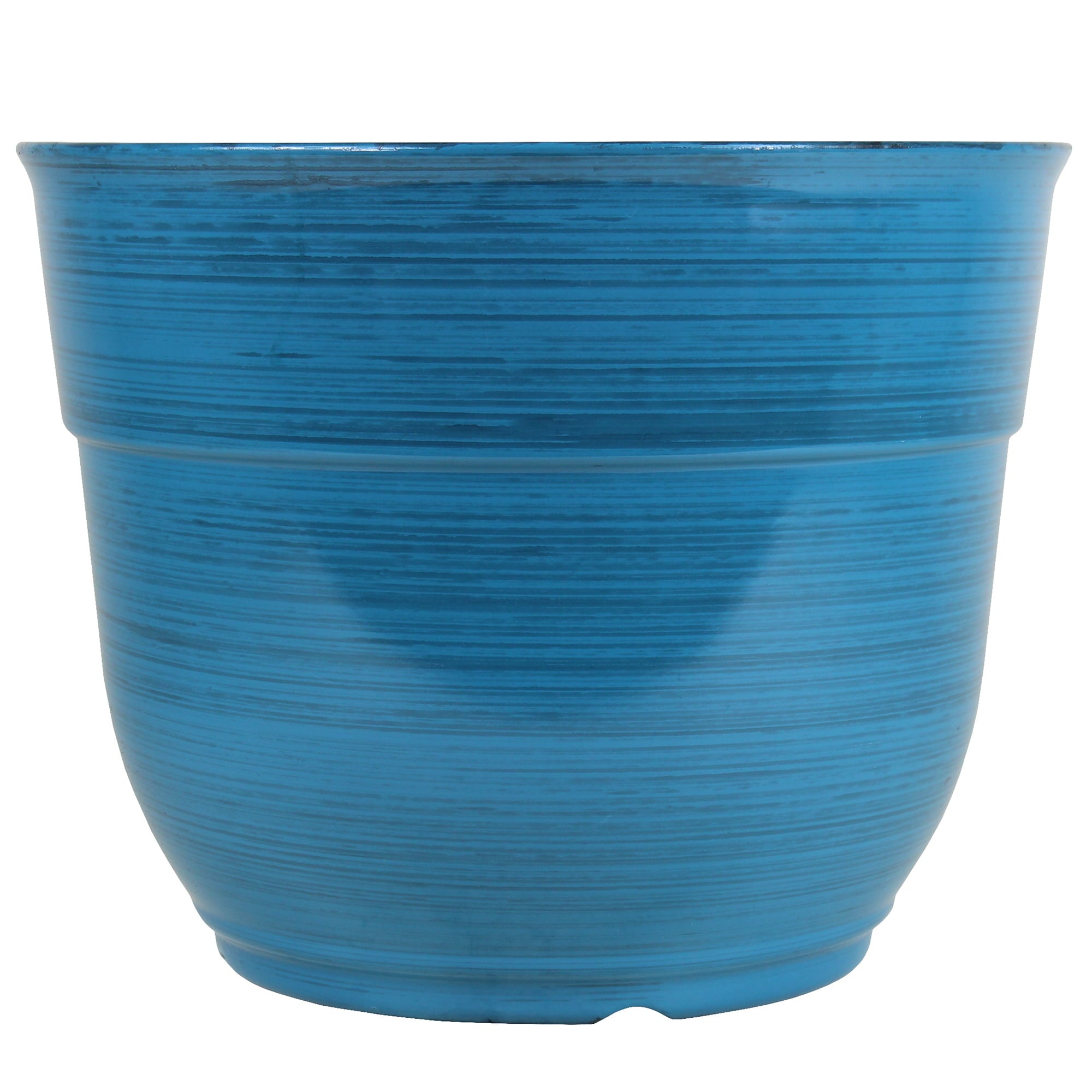 Garden Elements Glazed Brushed Happy Large Plastic Planter, Dark Blue, 15 Inch