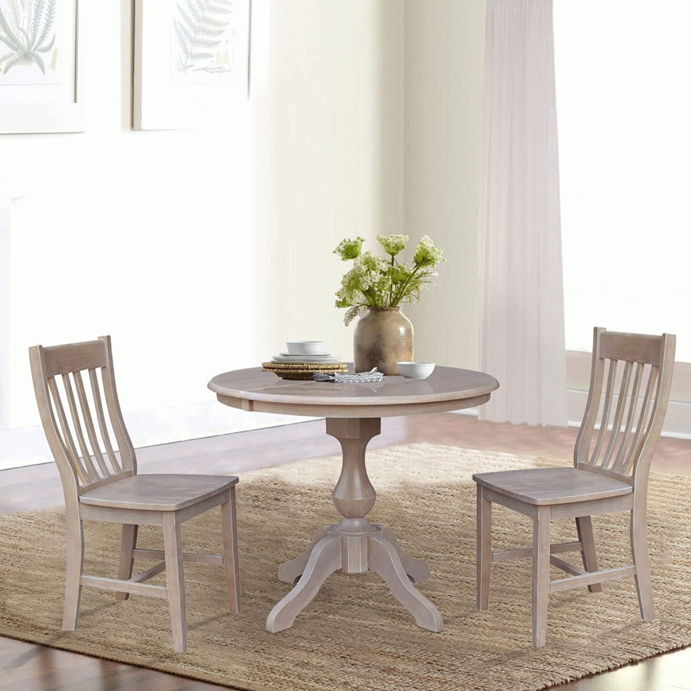 Set of 2 Dining Chair  Hardwood Legs With H Shaped Support  Washed Gray Taupe   Farmhouse   Dining Chairs   by Declusia  Houzz