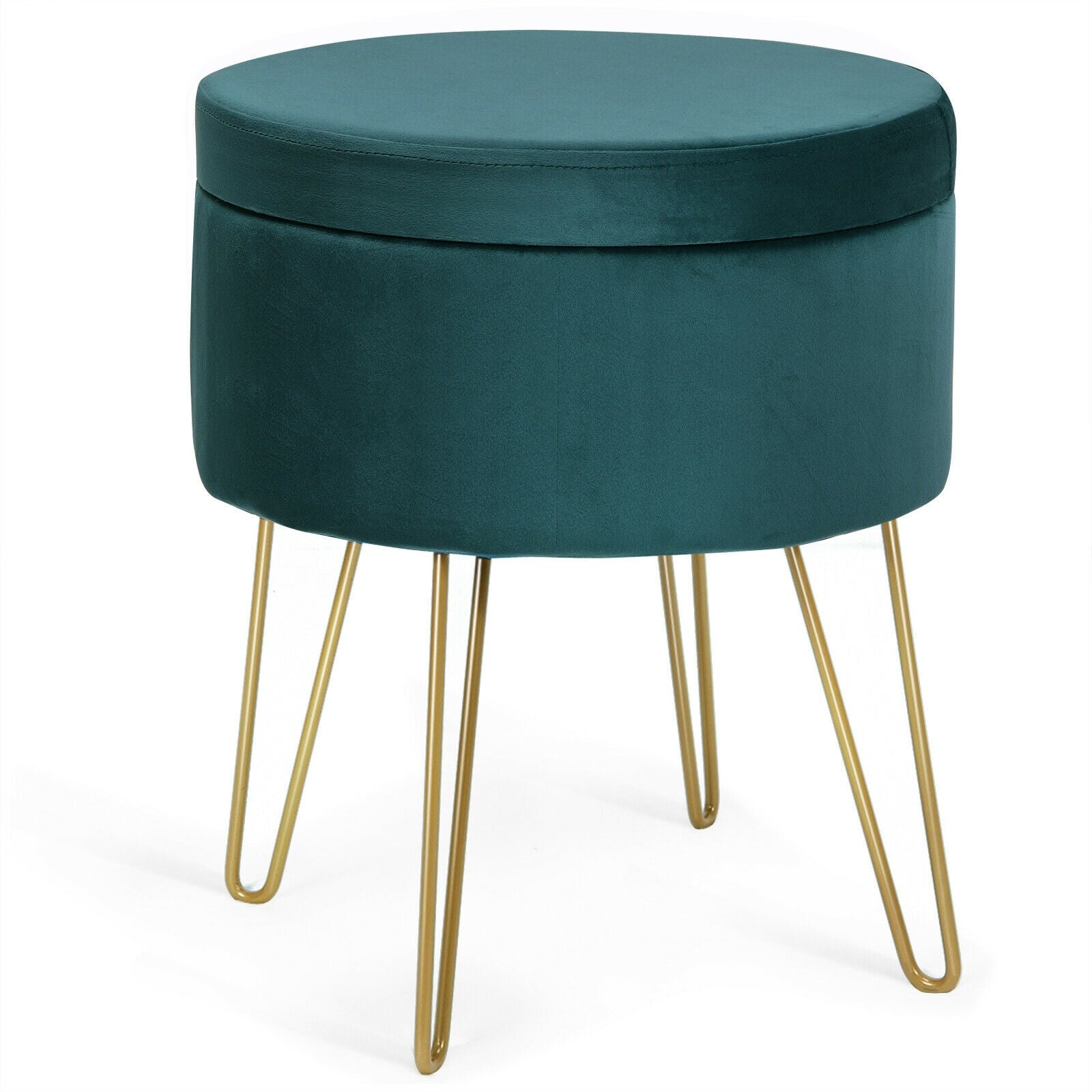 Velvet Footrest Stool Round with Storage Function