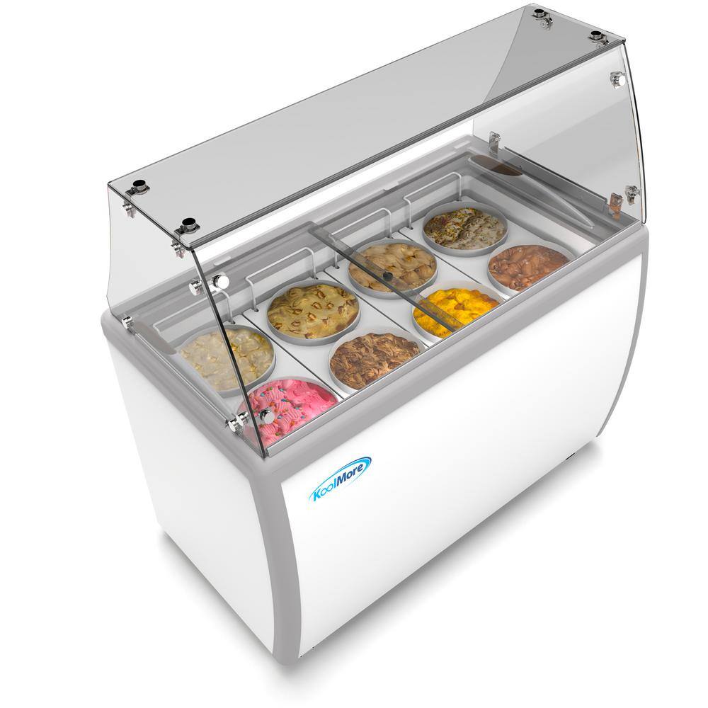 Koolmore 50 in. 8 Tub Ice Cream Dipping Cabinet Display Freezer with Sliding Glass Door and Sneeze Guard KM-ICD-49SD-FG