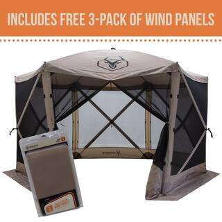 Gazelle G6 6-Sided Portable Gazebo Pop-Up Hub Screen Tent Desert Sand Includes free 3 Pack of wind panels GK908