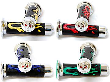 ATV / PWC Chrome Skull Hand Grips Yellow Flame Set Compatible with Honda Rincon