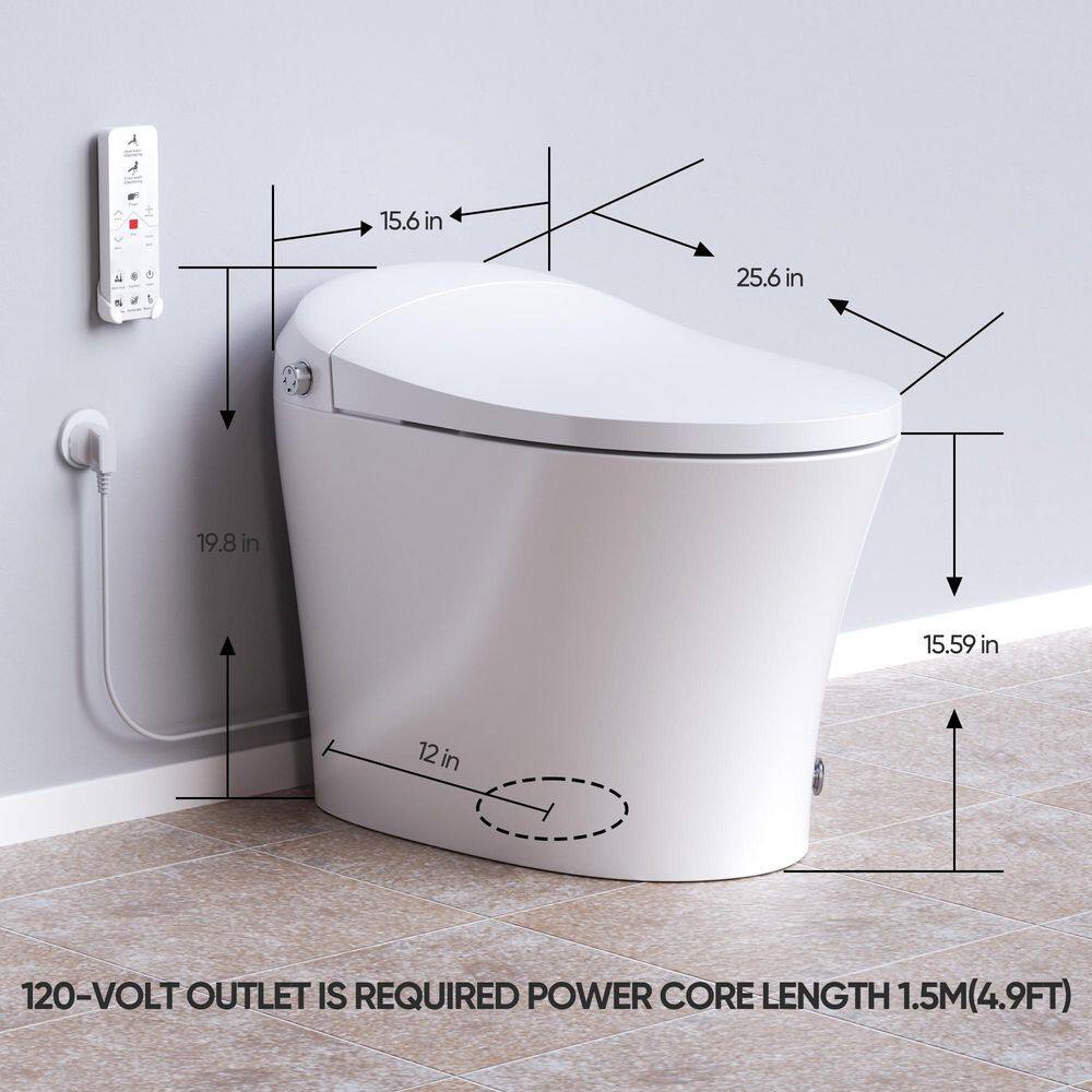 HOROW 11.27 GPF Tankless Elongated Smart Toilet Bidet in White with Dual Flush System Auto Flush Heated Seat and Remote HR-0016