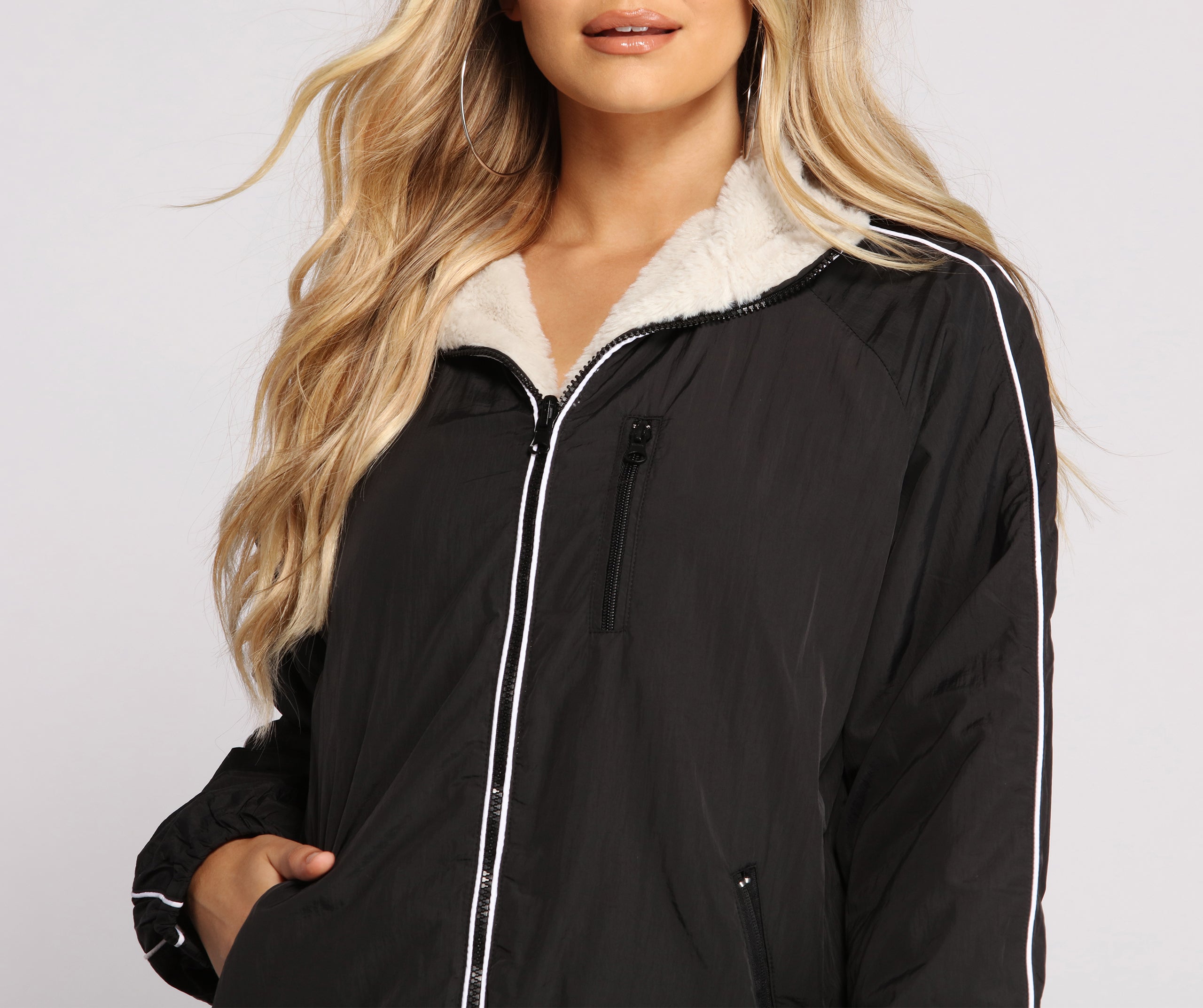 Trendy Nylon Faux Fur Reversible Jacket