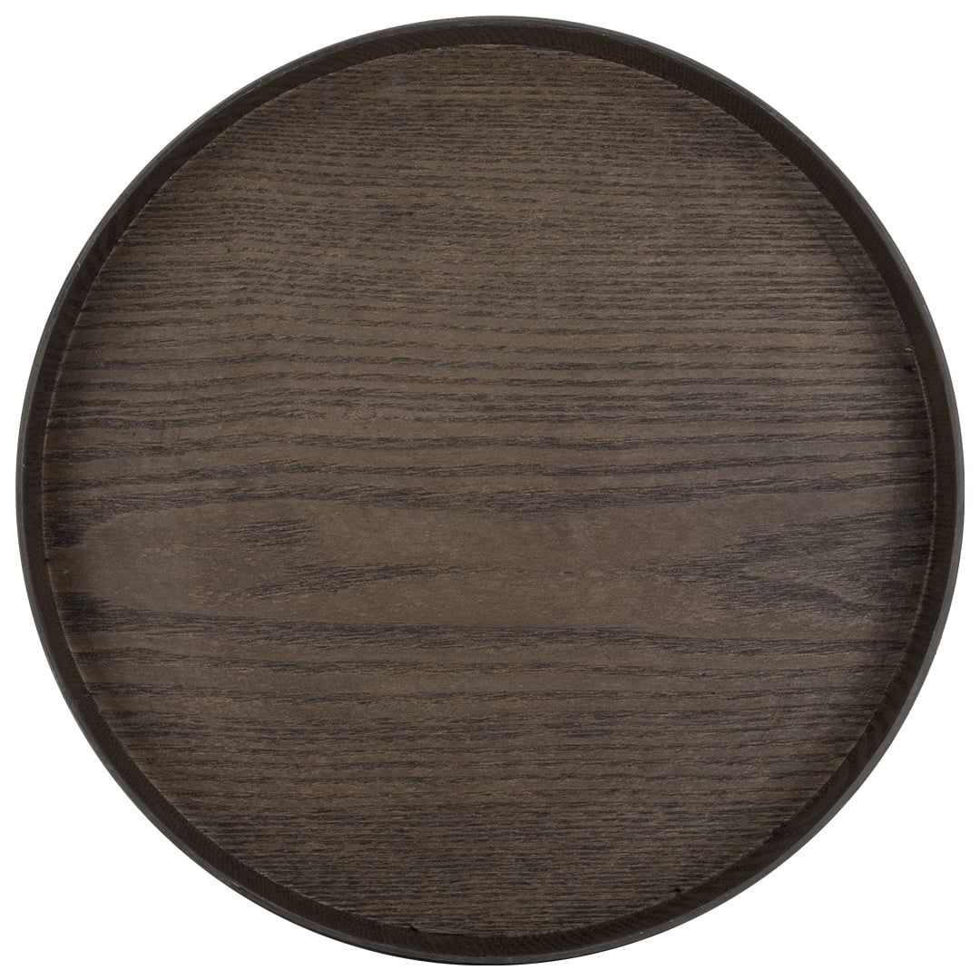 Koyal Wholesale Faux Wood Round Decorative Tray Rustic Wood Tray for Kitchen Counter, Coffee Table, Brown, 1-Pack