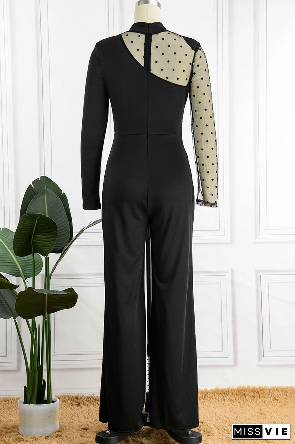 Black Casual Elegant Solid Patchwork Half A Turtleneck Straight Jumpsuits