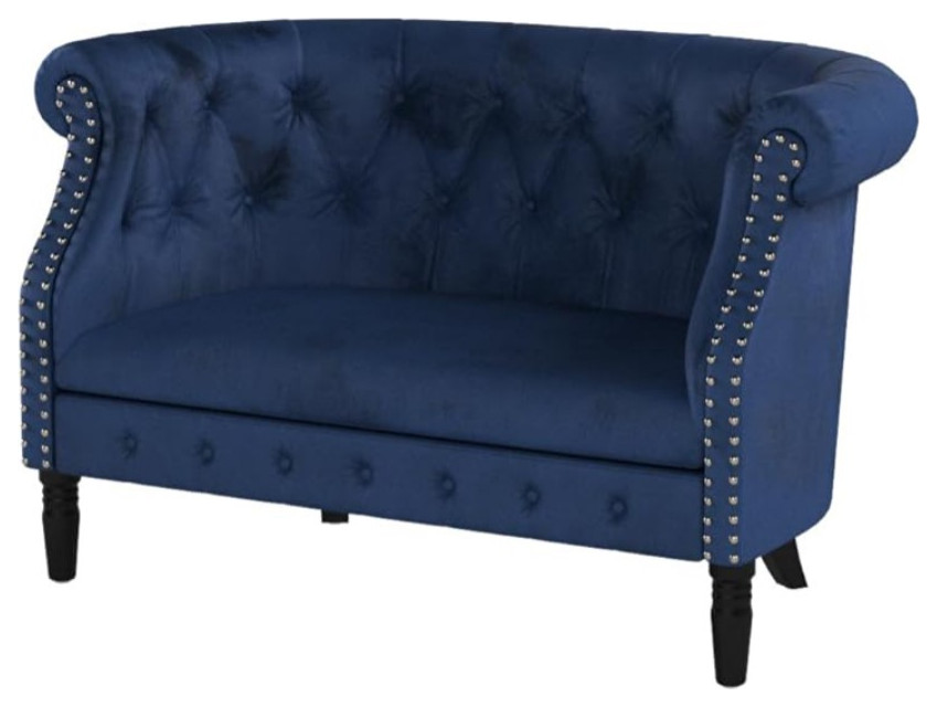 Traditional Chesterfield Loveseat  Velvet Seat and Scrolled Arms   Traditional   Loveseats   by Declusia  Houzz