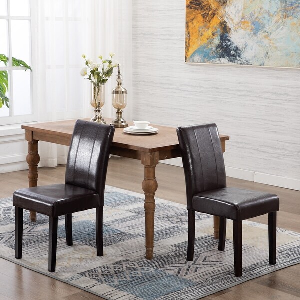 Leatherette Dining Chairs Solid Wood Set of 2