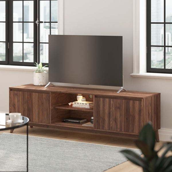 TV Stand with Adjustable Middle Shelf - Dual Soft Close Storage Doors