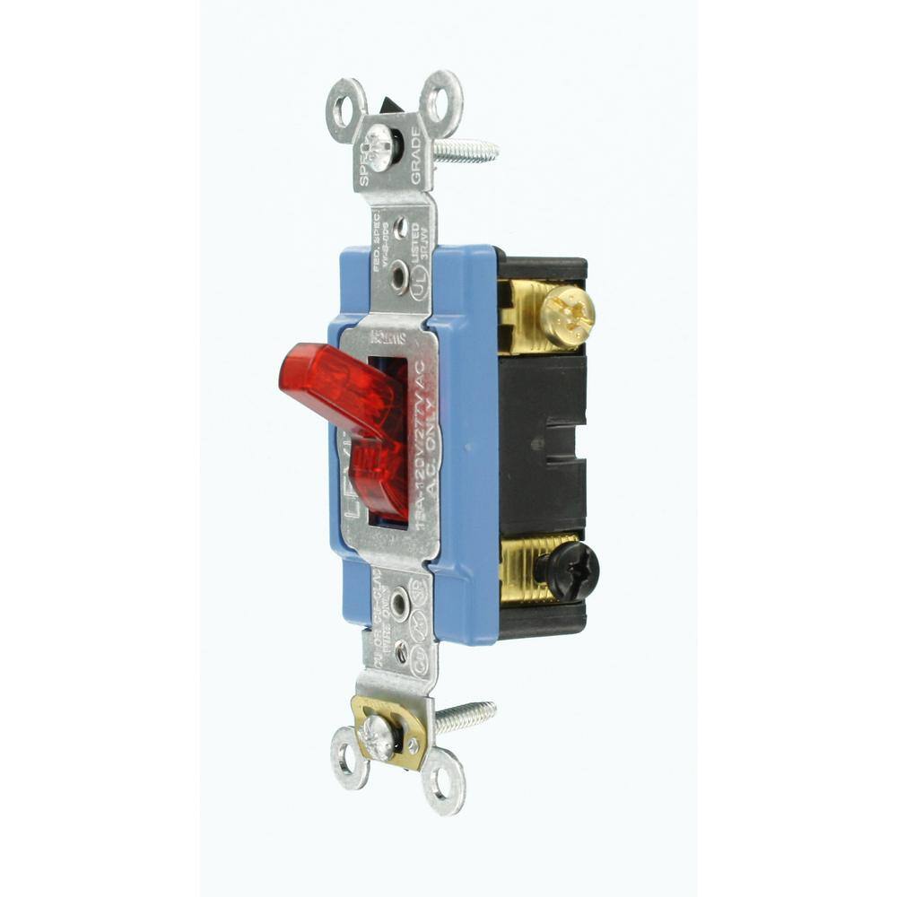 Leviton 15 Amp Industrial Grade Heavy Duty Single-Pole Pilot Light Toggle Switch Red 1201-PLR