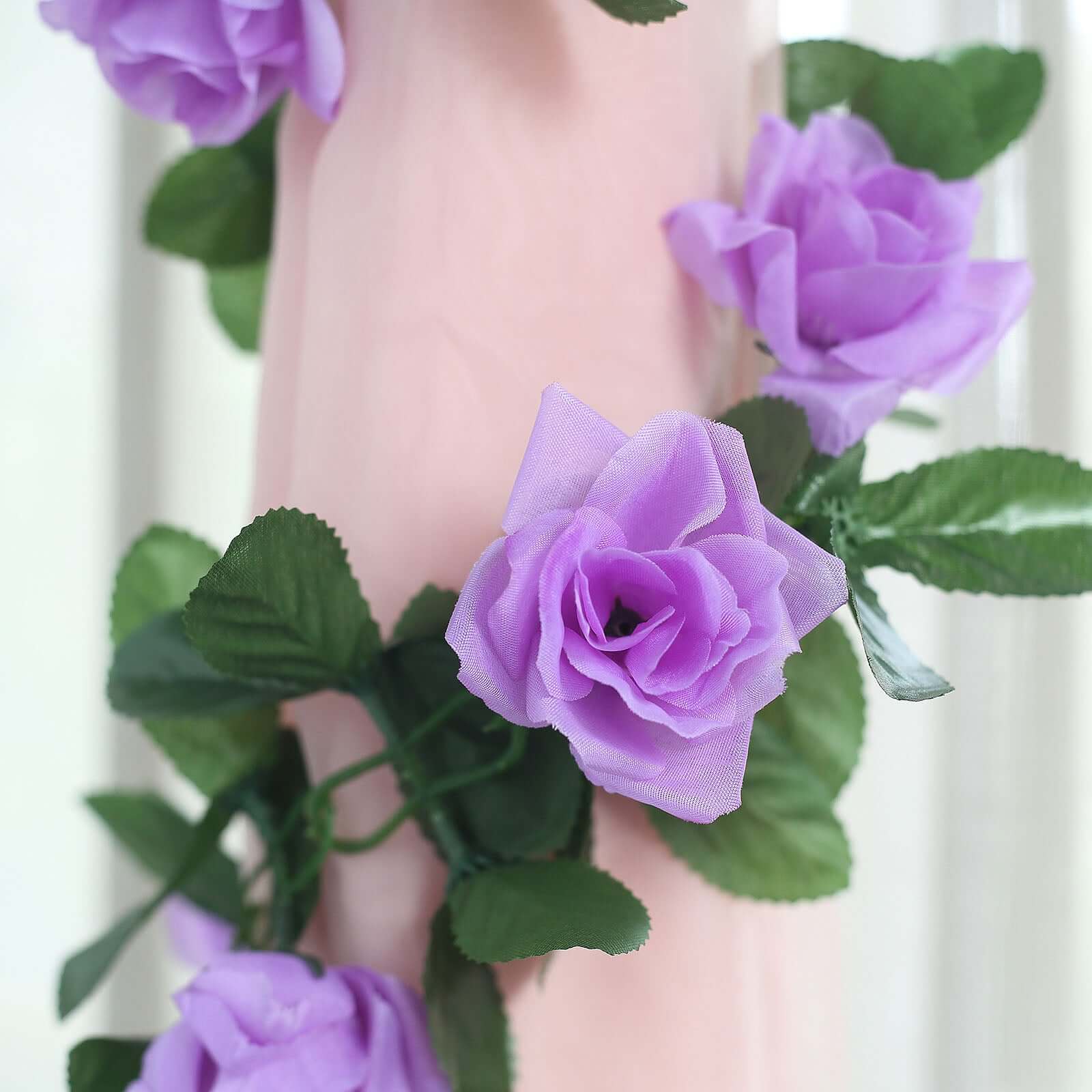 Lavender Lilac Artificial Silk Rose Garland UV Protected Flower Chain 6ft