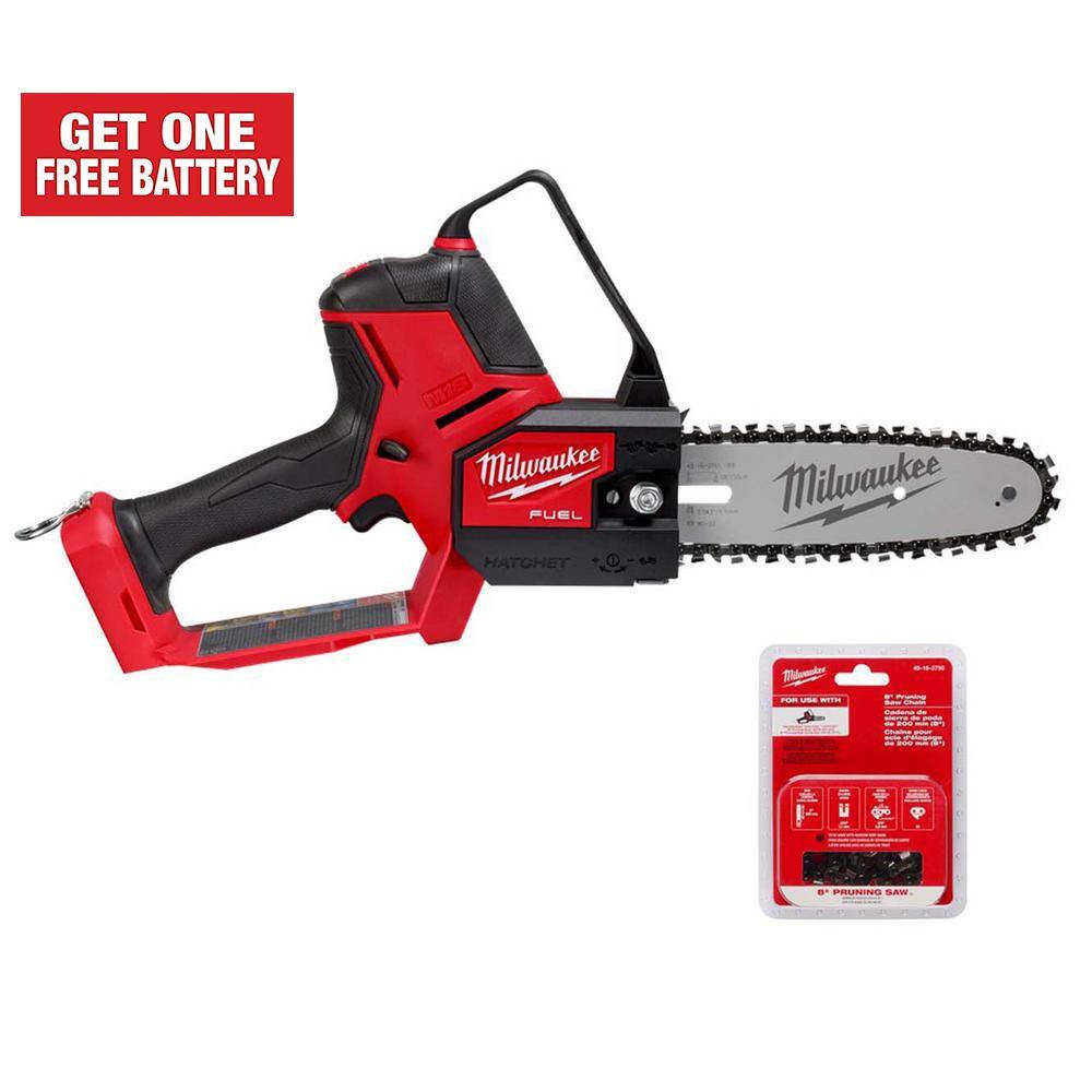 MW M18 FUEL 8 in. 18V Lithium-Ion Brushless Electric Battery Chainsaw HATCHET Pruning Saw with Extra 8 in. Saw Chain 3004-20-49-16-2750