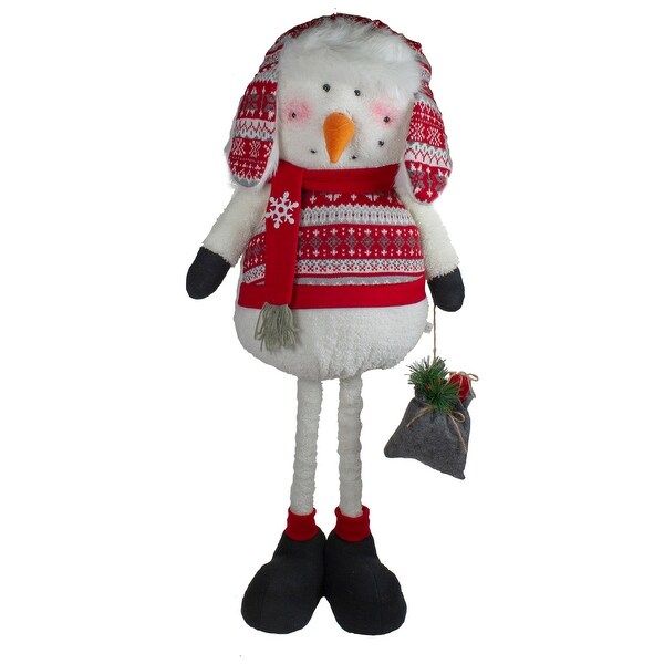 33Inch Red，White，Gray Plush Christmas Snowman with Telescopic Legs