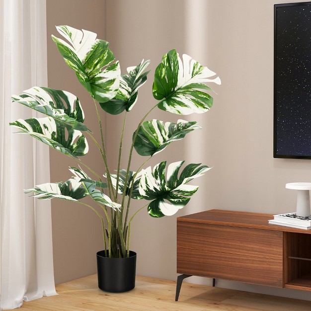 Tangkula 4ft Artificial Monstera Deliciosa Tree 2-pack Fake Plant Faux Tree For Decor