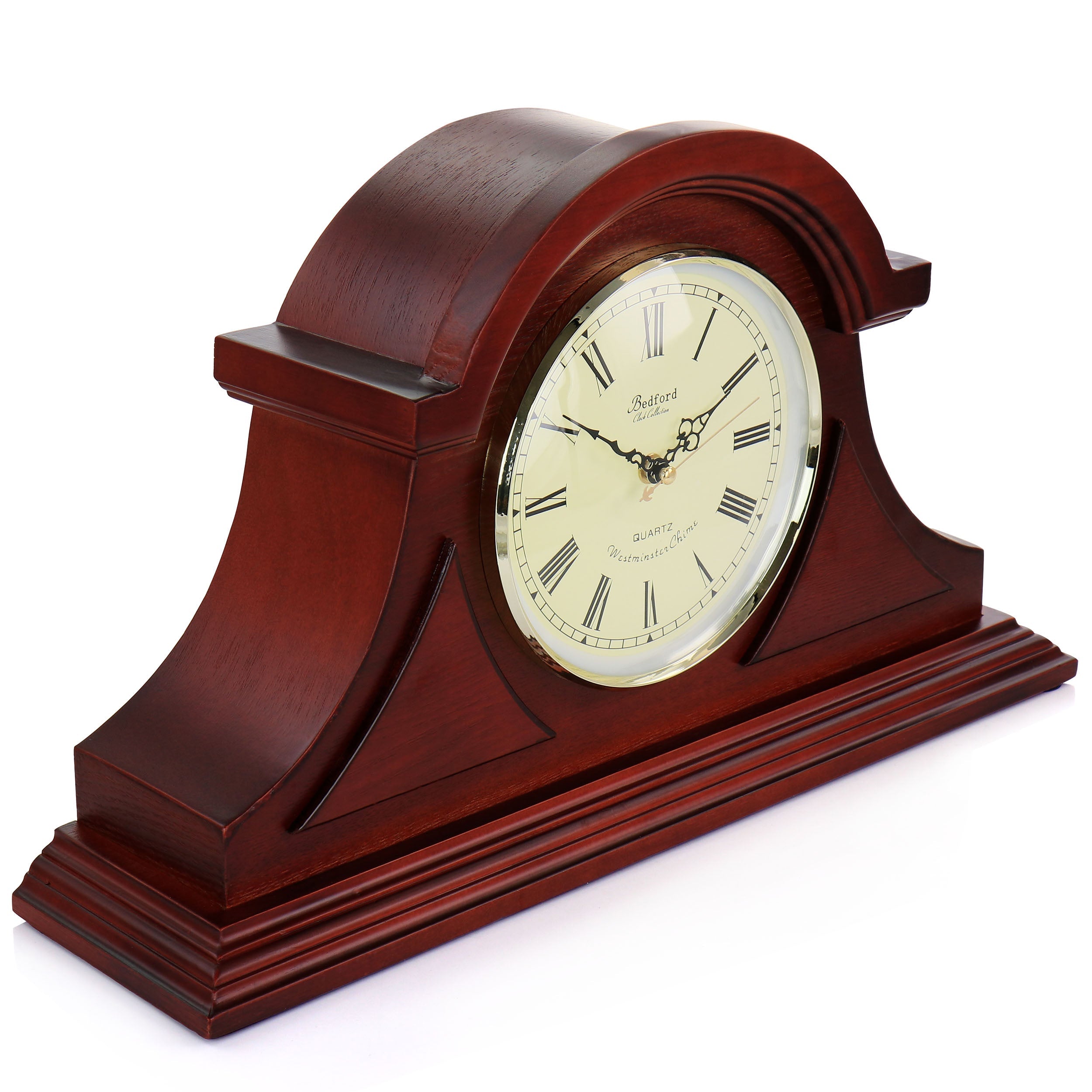 Bedford Clock Collection Redwood Tambour Mantel Clock with Chimes