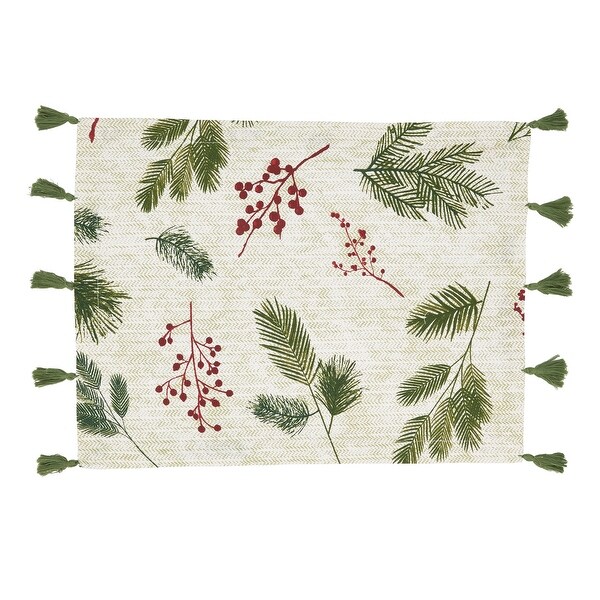 Holiday Placemats With Pine needle and Red Berry Design (Set of 4)