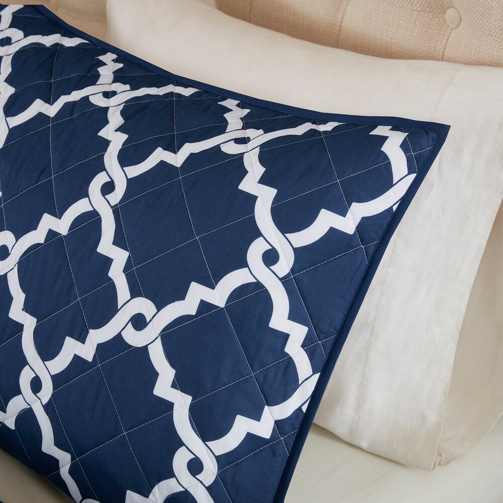 Madison Park Cole Navy 4 Piece Reversible Quilt Set with Throw Pillow