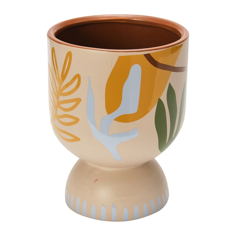 Stoneware Footed Planter with Abstract Design