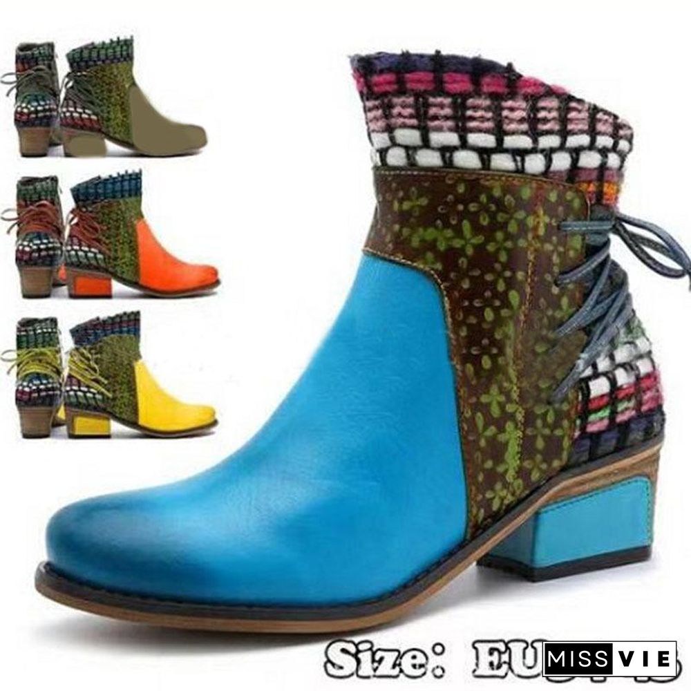 Round Head Colorful Printed Zipper Boots