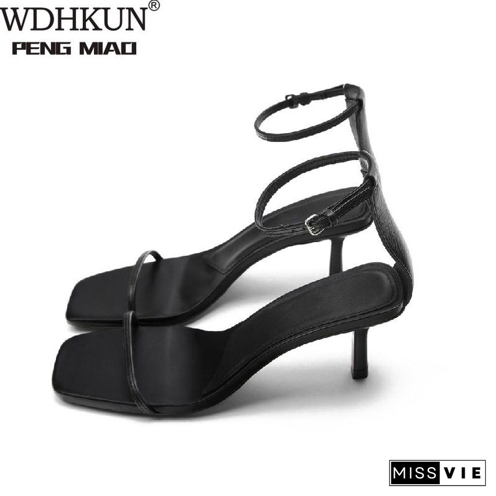 Women's Sandals Sexy Square Head Strap High Heels Basic Shoes Casual Party Pumps Female Fashion Summer Size 35-43