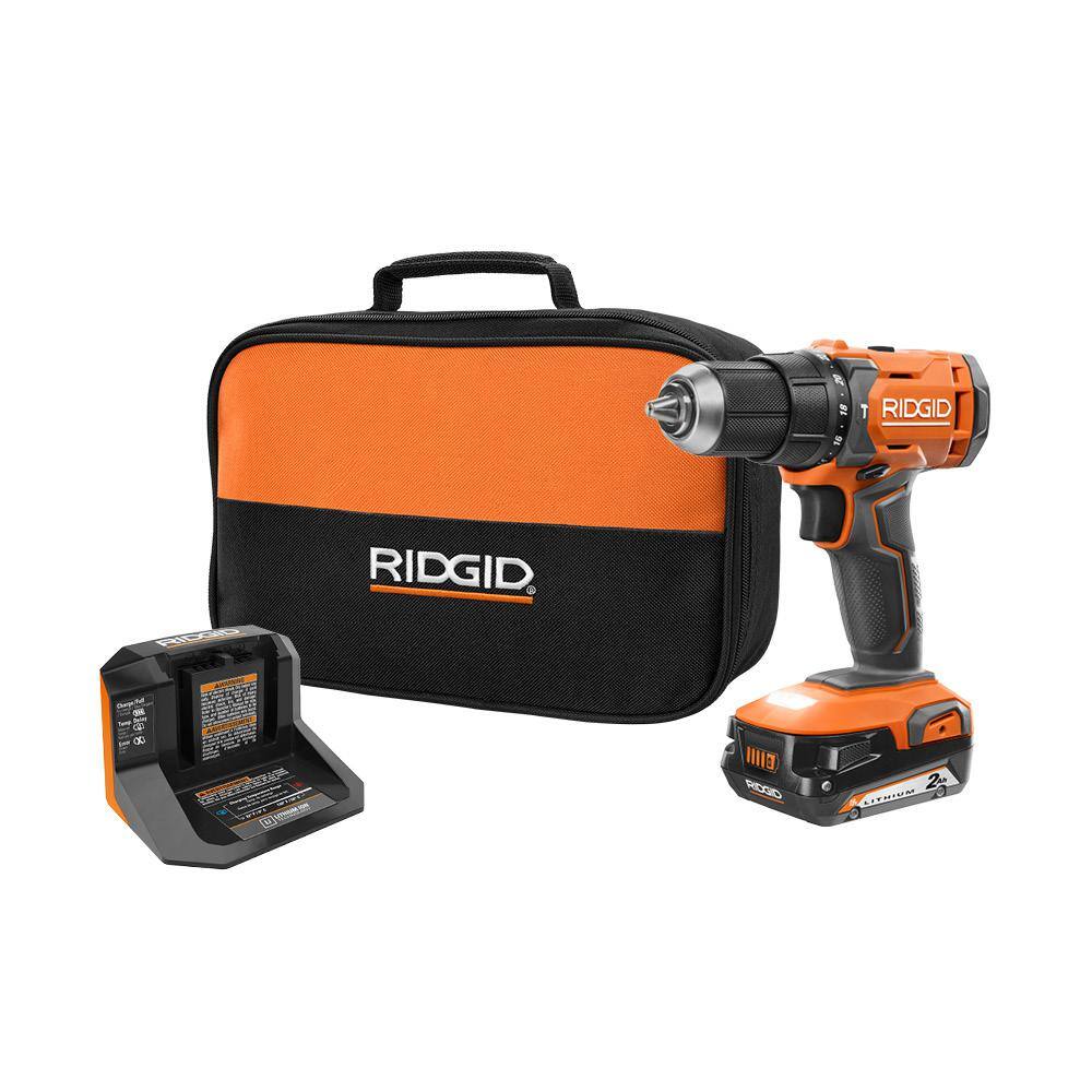 RIDGID 18V Cordless 12 in. Hammer Drill Kit with 2.0 Ah Battery Charger and Bag R860012KN