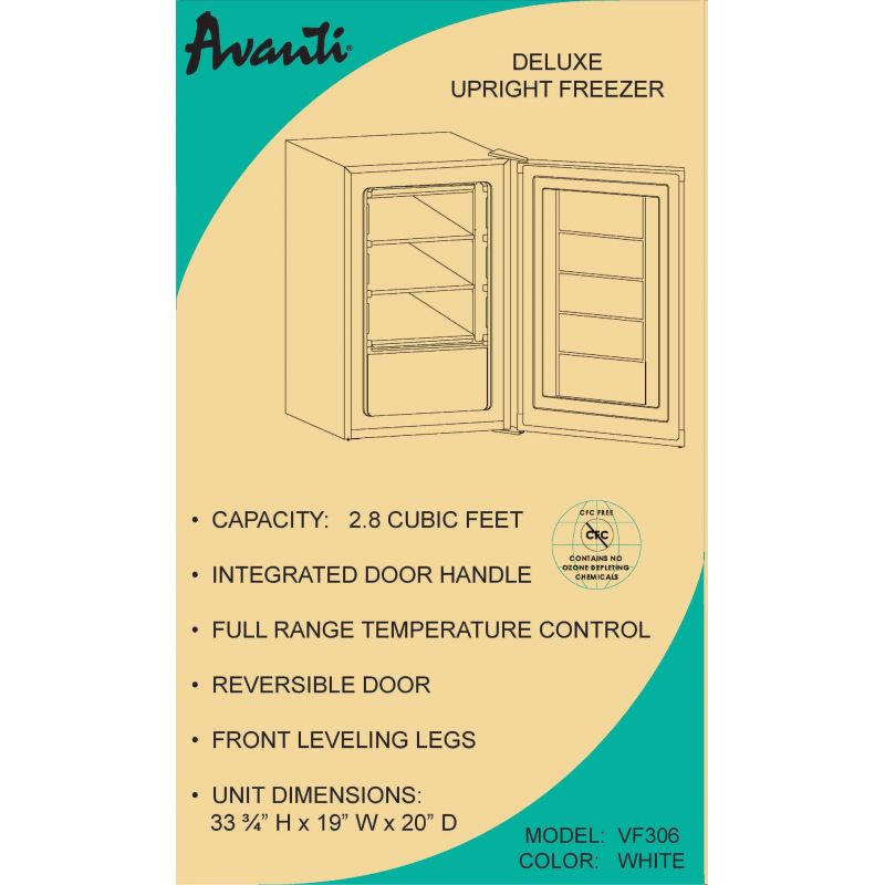 Avanti Vertical Upright Freezer 2.8 Cu. Ft. White