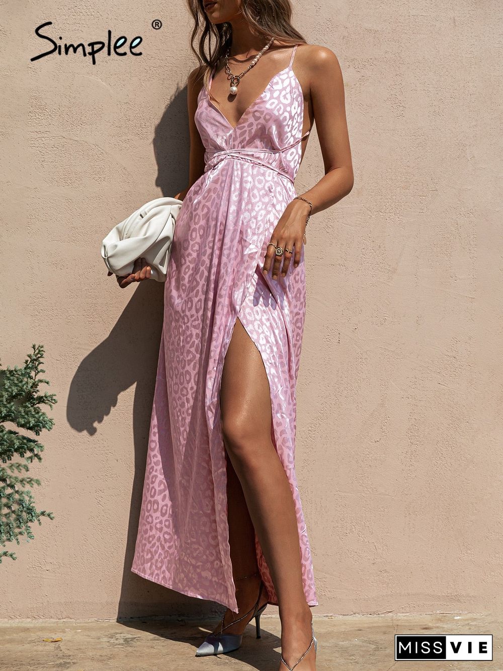 Sexy Holiday Print Straps Backless Summer Party Dress Women High Waist Lace Up Split Maxi Dresses V-Neck Beach Vestidos