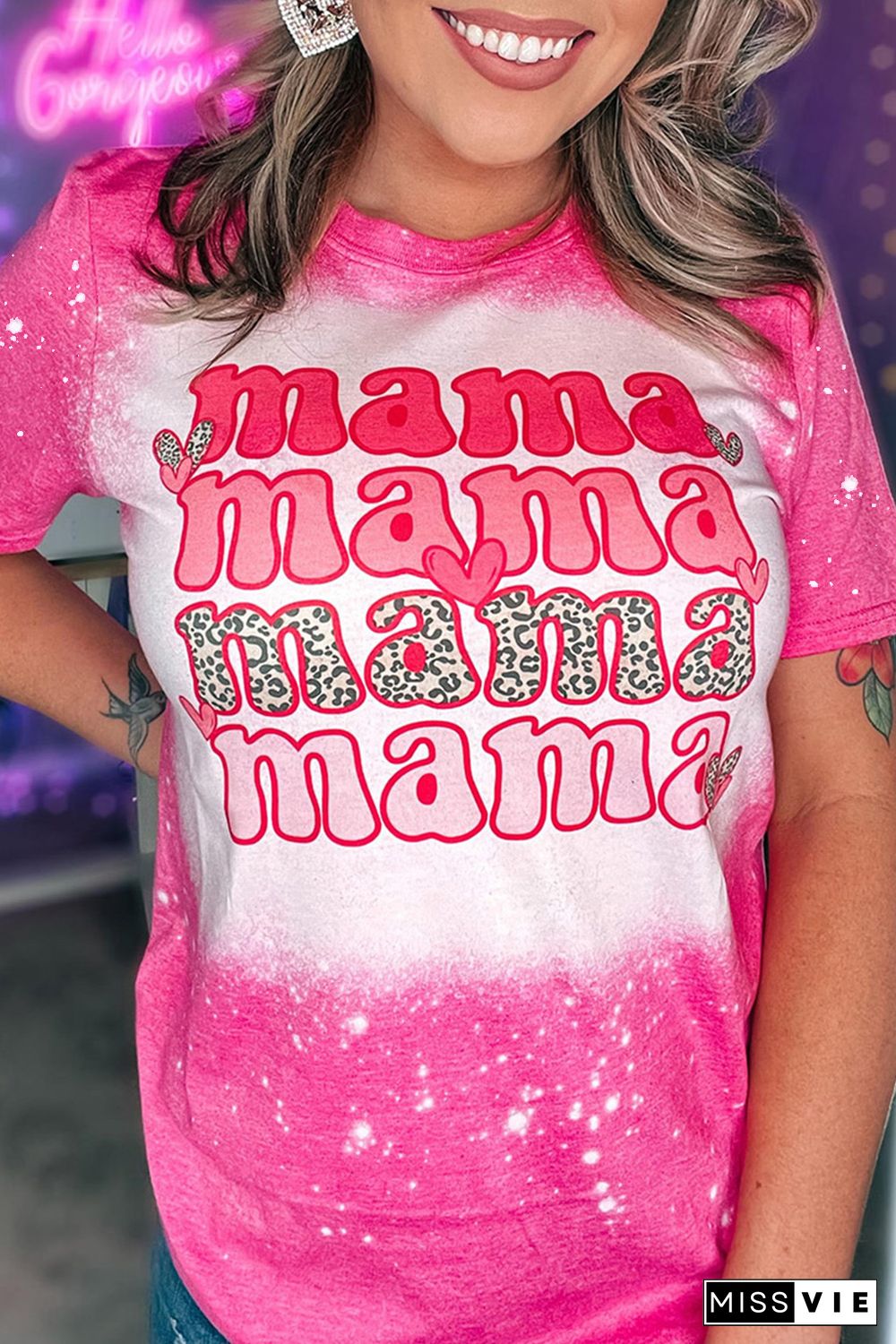 Rose Full of Mama Letter Print Tie Dye Tee