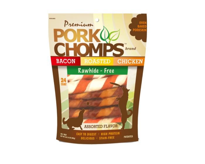 Pork Chomps Assorted Flavors Twistz Dog Treats， 24 Count Bag