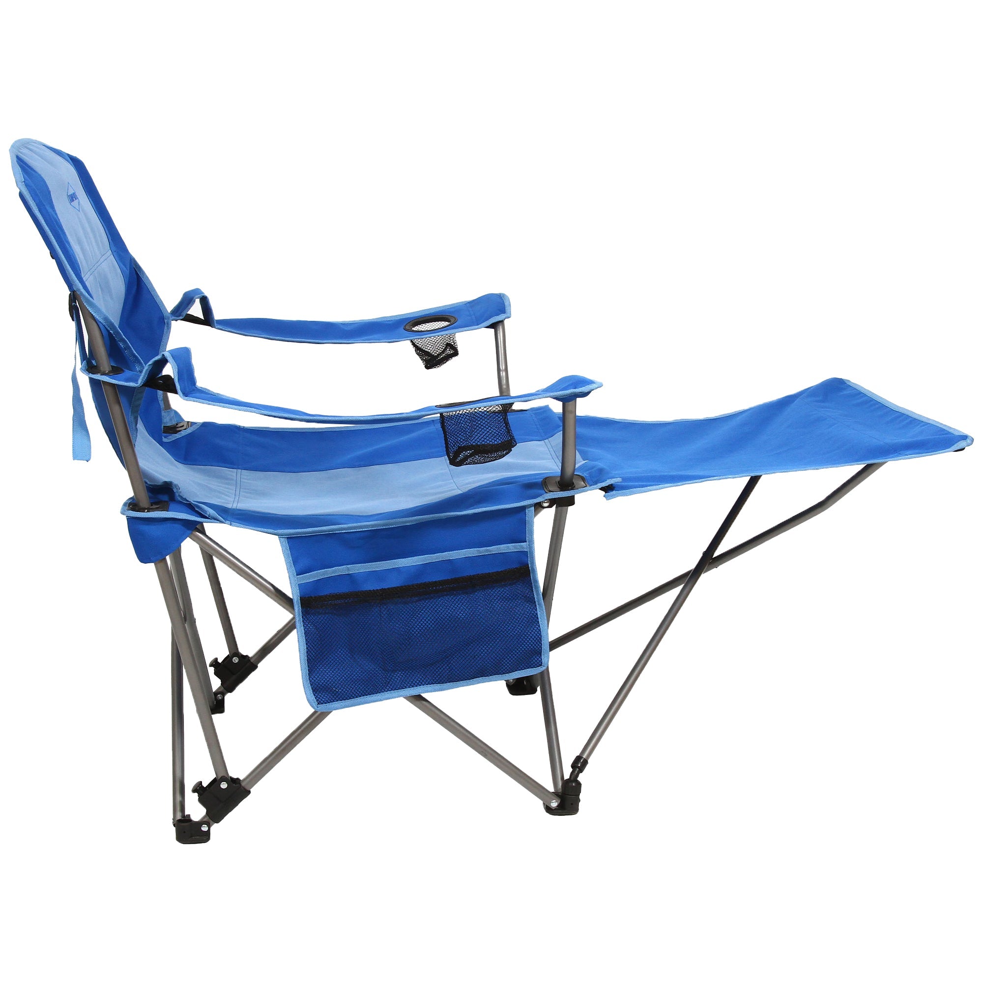 Kamp Rite Folding Camp Chair w/ 2 Cupholders, Detachable Footrest & Bag, Blue