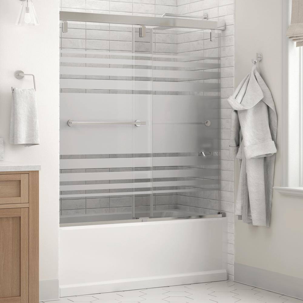 Delta Lyndall 60 x 59-14 in. Frameless Mod Soft-Close Sliding Bathtub Door in Chrome with 14 in. (6mm) Transition Glass SD3442323