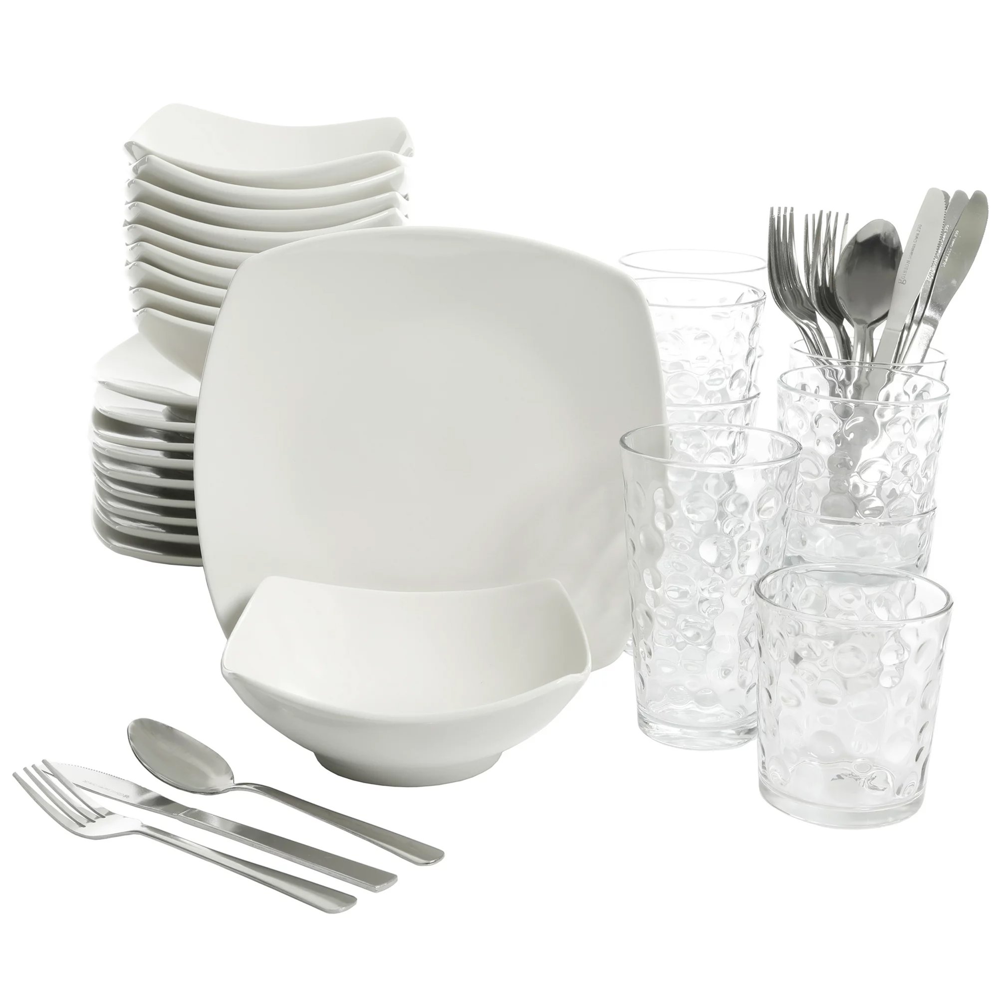 Gibson Home Dinnerware Set Everyday 48 Piece Kitchen Basics Essentials Combo Set in White