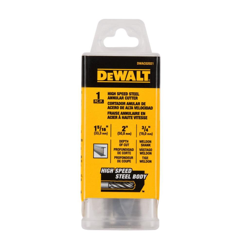 DEWALT Annular Cutter 1 5/16"X 2" HSS 3/4" Weldon DWAC02021 from DEWALT