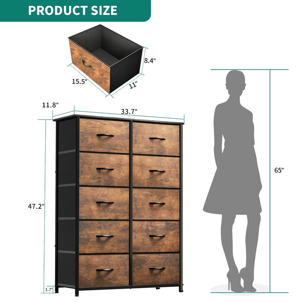 Modern 10 Drawer Dresser Fabric Storage Tower