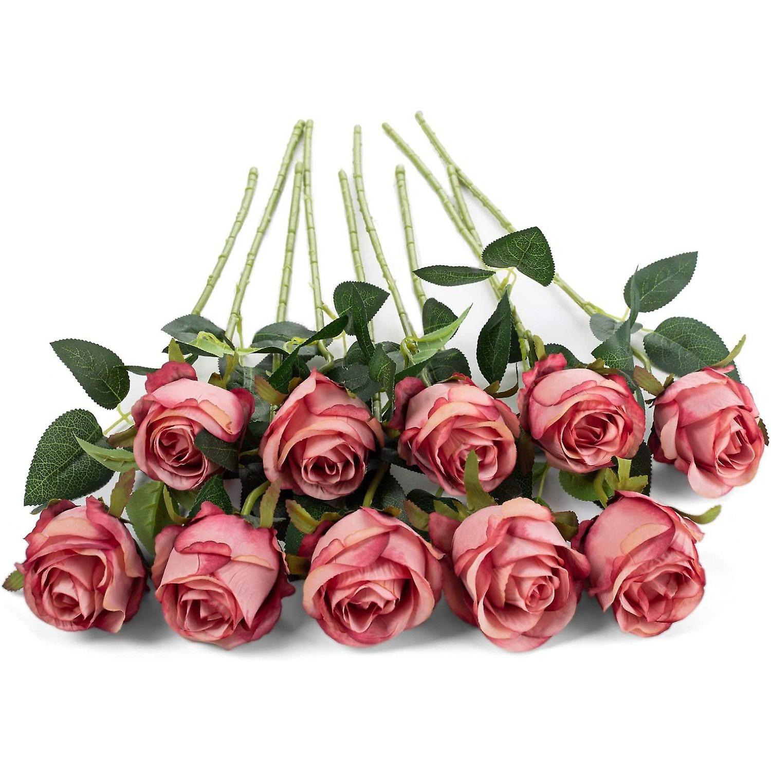 Luluhouse Exoment Silk Rose Flower Artificial Roses With Long Stems For Diy Wedding Bouquets Centerpieces Bridal Shower Party Home Decor