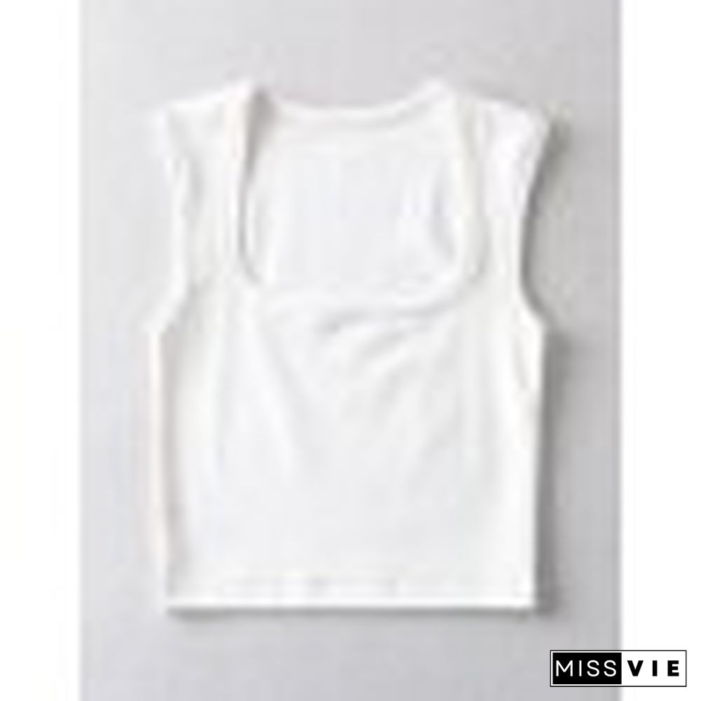 Simple Basic Square Neck Cropped Tank Top