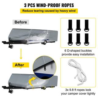 VEVOR Pop Up Camper Cover 4-Layer Folding Trailer Storage Cover with 3 Wind-Proof Ropes Storage Bag for 16ft. to 18ft. RVGray DCSLYCTC16-18G0A2V0