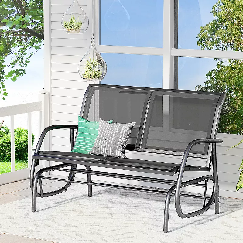 Outsunny 2-Person Patio Glider Bench Rocking Chair Loveseat w/ Armrest Black