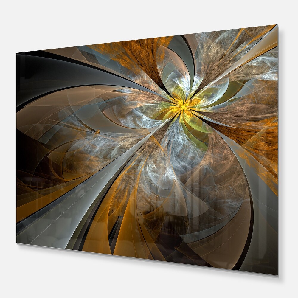 Designart 'Symmetrical Yellow Fractal Flower' Digital Art Metal Wall Art