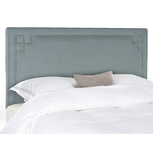 SAFAVIEH Remington Sky Blue Linen Blend Upholstered Greek Key Headboard (Queen) - - 9989333