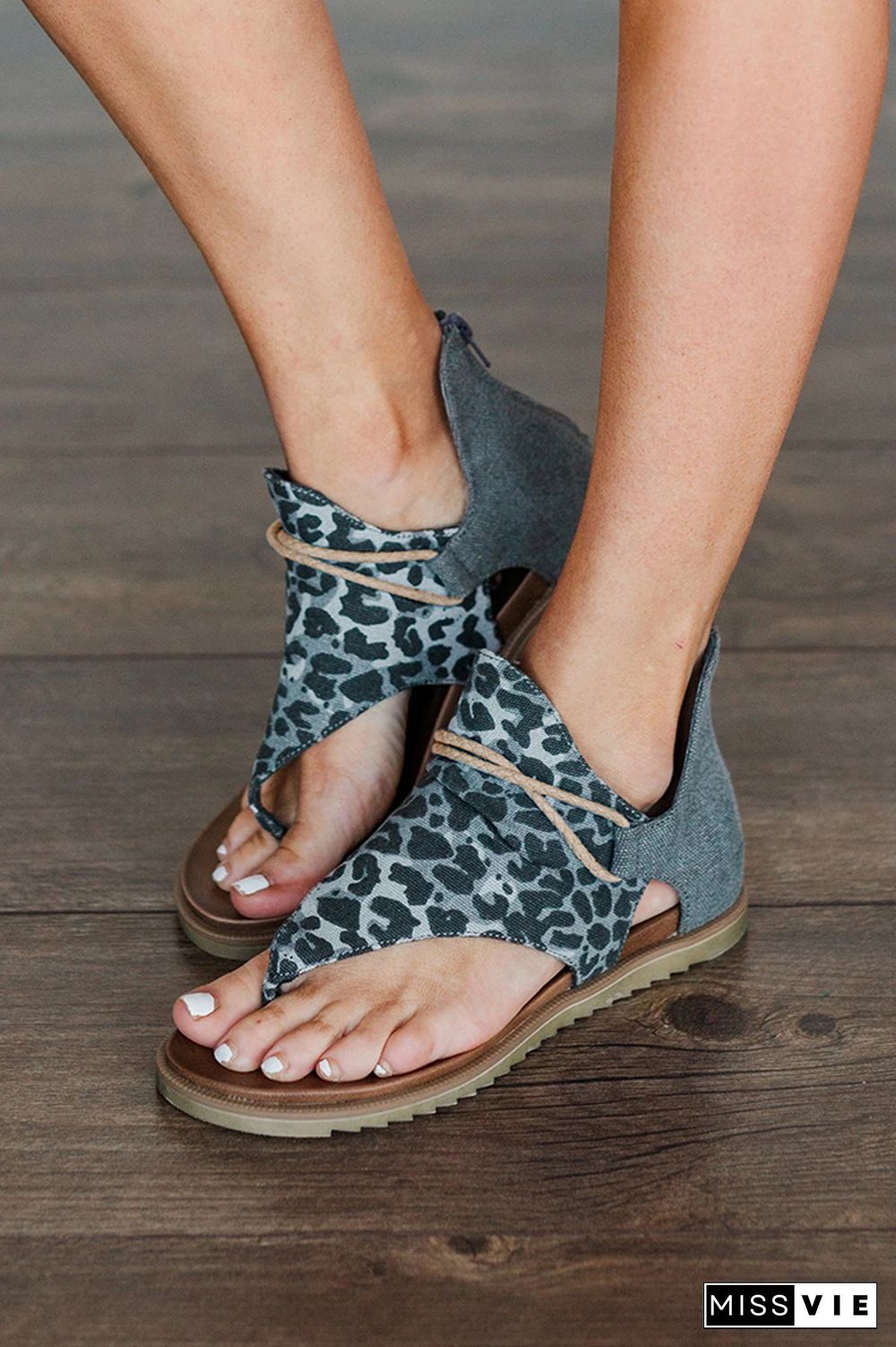 Cow Print Leopard Flat Sandals